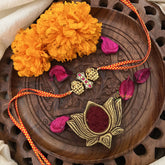 Vriksham Rakshabandhan Kundan Jadau Lakshmi Rakhi-Red White-G18949